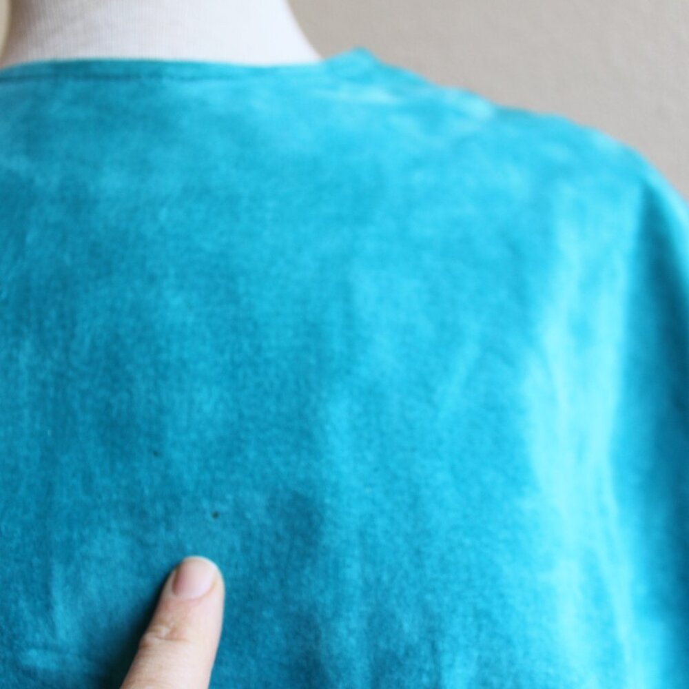 Vintage 80's Turquoise Suede Leather Fitted Dress From Nordstrom L 28" waist - Picture 7 of 9